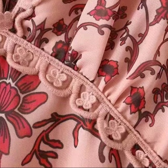 Long Sleeve Boho Floral Gypsy Print Dress Pink - Picture 13 of 14